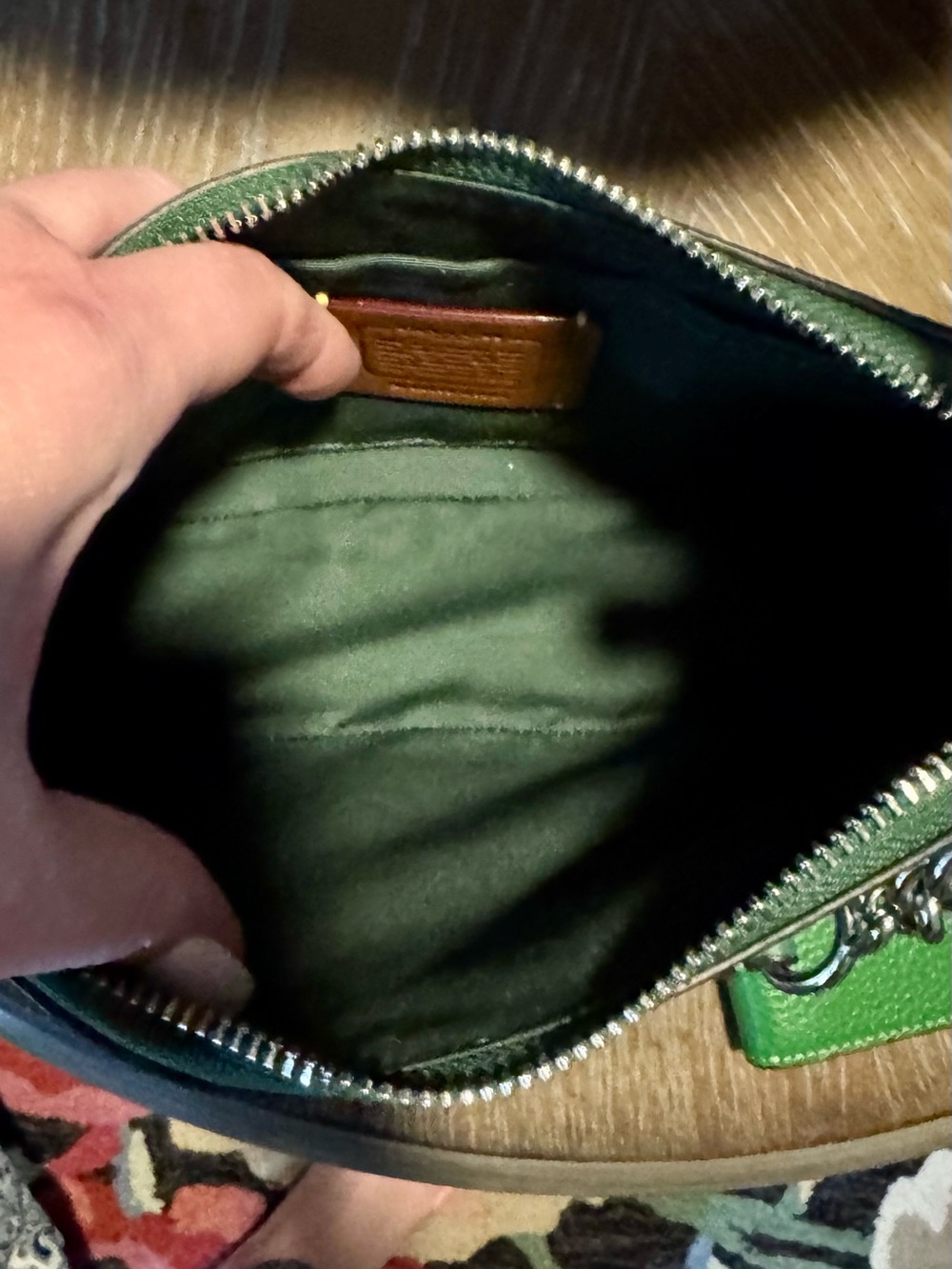 Coach Forest Green Pebbled Leather Shoulder Bag with Silver Hardware. 10”x 6” - Picture 2 of 3